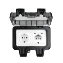 Voděodolná venkovní dvojitá EU zásuvka IP66 s krytem a 2x USB-C, 16A 220V, s uzemněním, plastová, černá, na zahradu, terasu i do garáže 1