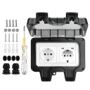 Voděodolná venkovní dvojitá EU zásuvka IP66 s krytem a 2x USB-C, 16A 220V, s uzemněním, plastová, černá, na zahradu, terasu i do garáže 2