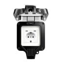 Voděodolná venkovní zásuvka IP66 se 2x USB-C a krytem, 16A 220V, EU s uzemněním, plastová, černá, na zahradu, terasu i do garáže 1
