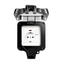Voděodolná venkovní zásuvka s vypínačem a odklápěcím krytem IP66, EU Schuko 16A 220V, 11 x 11 cm, plast, černá, na zeď do zahrady i garáže 1
