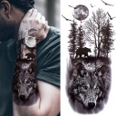 Vodotesné dočasné tetovanie 21 x 11,4 cm Vlk, medveď, les a spln Zvierací motív Jednoduchá aplikácia Odolné tetovanie Prírodný design 2