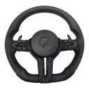 Volante sportivo per BMW E90 E91 E92 E87 E83 X1 E84 X5 E70 X6 E71 in stile M con paddle e cruise control Pelle perforata Plug and Play Nero 1