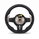Volante sportivo per BMW E90 E91 E92 E87 E83 X1 E84 X5 E70 X6 E71 in stile M con paddle e cruise control Pelle perforata Plug and Play Nero 3