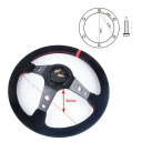 Volante sportivo universale 35 cm in pelle PU Volante nero per corse auto Design ergonomico Materiale resistente Guida confortevole Interno dell'auto 2