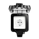 Vonkajšia zásuvka vodotesná EU 16A 220V s odklopným krytom a tesnením, zamykateľná plastová krabica 11 × 11 cm, čierna, pre záhradu a garáž 1