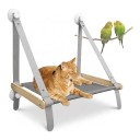 Vouwbare hangende kattenbed voor het raam 54 x 40 cm Met 4 zuignappen Houten stangen en riemen Draagvermogen tot 18 kg Grijs Raamligbed 5