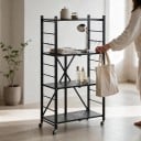 Vouwbare metalen rek 4 planken 33 x 61 x 114 cm Draaiwielen met rem Koolstofstaal Q235A Zwart Voor de garage en keuken 3