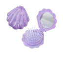 Vouwbare reisborstel met spiegel 14 x 7 cm Schelp parelmoer ontwerp Uitknijpbare massageborstel met ronde tanden Compacte damesborstel 8