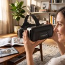 VR szemüveg fejhallgatóval mobilhoz 6 hüvelykig terjedő kijelzővel 3D headset állítható pánttal fekete színben távirányító nélkül 6