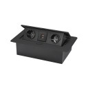 Výklopný zásuvkový panel 2 EU zásuvky + USB 265×118×70 mm hliníkový panel s tlačítkem pro vysunutí do pracovní desky 2