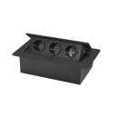 Výklopný zásuvkový panel 3 EU zásuvky 265×118×70 mm hliníkový panel s tlačítkem pro vysunutí do pracovní desky 3