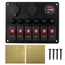 Vypínačový panel do auta 6 kolébkových vypínačů + USB zásuvka zapalovače a voltmetr 12-24V vodotěsný ABS černý pro loď a karavan 3