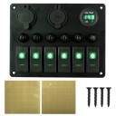 Vypínačový panel do auta 6 kolébkových vypínačů + USB zásuvka zapalovače a voltmetr 12-24V vodotěsný ABS černý pro loď a karavan 4