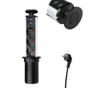 Vyskakovacia zásuvka so 3 zásuvkami a 2 USB portami 33,5 x 5,8 cm krytka z hliníkovej zliatiny kábel 190 cm 250 V a 16 A do kuchyne aj na stôl 2