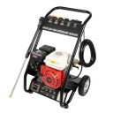 Vysokotlaký čistič benzínový Motor 7,5 HP tlak 170-190 barů 5 trysek a stříkací pistole Železo i PVC Černá a červená Na dvůr auta a terasy 3