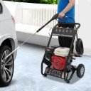 Vysokotlaký čistič benzínový Motor 7,5 HP tlak 170-190 barů 5 trysek a stříkací pistole Železo i PVC Černá a červená Na dvůr auta a terasy 11