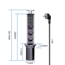 Výsuvná stolní zásuvka 110–250V se 3 zásuvkami a 2 USB porty 2,4 A Zásuvkový blok EU 16A s 2m kabelem 3G*1,5 mm² Domácnost Kancelář 6