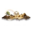 Wall Clock with LED Light 100 x 35 cm Mountains with Tree and Lake Warm White Light Modern Wall Decoration 3