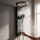 Wall-Mounted Shower Panel Height 900–1054 mm with Round Shower Head and Hand Shower and Multifunctional LED Display in Dark Grey 5
