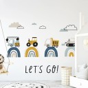 Wall Stickers Set 90 x 30 cm PVC Technical Vehicles Construction Machines Children's Room Decoration Colourful Stickers 2
