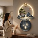 Wand LED licht met afbeelding 50 x 70 cm Bergen met boom en meer Acryl en metaal Warm wit licht Moderne wanddecoratie 3