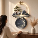Wand-LED-Licht mit Bild 120 x 80 cm Berge mit Baum und See Koi-Karpfen Acryl und Metall Grau Warmweißes Licht Innendekoration 3