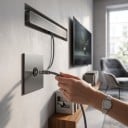 Wand-TV-Steckdose aus Metall, EU-Standard, 86 × 90 mm Edelstahlpanel, grau, zum Anschluss von Fernsehern im Haushalt und Büro 4