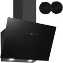 Wandafzuigkap schuin 550 m³/h 38,5 x 59,5 x 73,5 cm zwart glas met touchbediening en LED verlichting energieklasse A++ voor de keuken 1