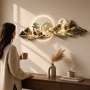 Wanduhr mit LED-Licht 100 x 35 cm Berge mit Baum und See Koi-Karpfen Warmweißes Licht Wanddekoration 3