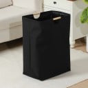 Wäschekorb 30 x 40 x 60 cm faltbar aus Stoff schwarz mit Bambusgriffen Aufbewahrungskorb für Wäsche im Badezimmer 4