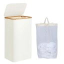 Wasmand 100 l met deksel 75 x 40,5 x 33 cm opvouwbaar stoffen beige met bamboe frame en uitneembare tas 1