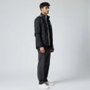 Wasserdichte Motorradjacke mit Kapuze Unisex Stehkragen und verstellbare Manschetten Material PU und TPU Schwarz mit weißen Streifen Regenjacke 4