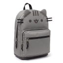 Wasserfester Katzenrucksack 42 x 28 x 11 cm in Grau mit Ohren und hervortretenden Schnurrhaaren sowie mehreren Reißverschlusstaschen und einem Tragegriff 1