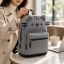 Wasserfester Katzenrucksack 42 x 28 x 11 cm in Grau mit Ohren und hervortretenden Schnurrhaaren sowie mehreren Reißverschlusstaschen und einem Tragegriff 5