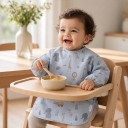 Wasserfester Kinderlätzchen mit langen Ärmeln und Zoo-Tieren Lätzchen für Kleinkinder mit Tasche und Druckknopf am Hals 2