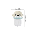 Water Throwing Basket with Suction Cups 16 x 22 cm Grey Otter with Light White Net and Soft Ball 6.5 cm Bath Toy Random Ball Colour 2