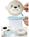 Water Throwing Basket with Suction Cups 16 x 22 cm Grey Otter with Light White Net and Soft Ball 6.5 cm Bath Toy Random Ball Colour 3