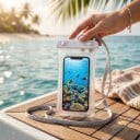 Waterdichte hoes voor mobiel 21 x 11 cm transparant met lange koord voor om de nek en sluiting met twee sloten ter bescherming van de smartphone 5