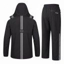 Waterdichte motoroutfit Jas met capuchon en broek Unisex Materiaal PU en TPU Zwart met witte strepen Motorregenjas 3