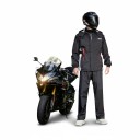 Waterproof Motorcycle Set Jacket and Trousers Jacket with High Collar and Elastic Cuffs Straight Trousers Black with Grey and Red Elements 1