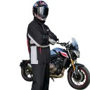 Waterproof Motorcycle Set Jacket and Trousers Jacket with High Collar and Elastic Cuffs Straight Trousers Black with Grey and Red Elements 9