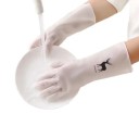Waterproof Silicone Cleaning Gloves Size M Length Approx. 30.5 cm White with Deer for Kitchen Laundry Washing Dishes Household 1