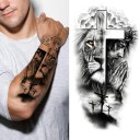 Waterproof Temporary Tattoo 21 x 11.4 cm Lion, Cross and Jesus Religious Motif Easy Application Durable Tattoo Symbol of Faith and Strength 2