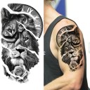 Waterproof Temporary Tattoo 21 x 11.4 cm Lion with Lioness, Rose and Roman Clock Animal Motif Easy Application Durable Tattoo Symbol of Strength and Time 2