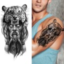 Waterproof Temporary Tattoo 21 x 11.4 cm Viking with Tiger Animal Motif Easy Application Durable Tattoo Symbol of Strength and Courage 2