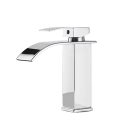 Waterval wastafelmengkraan van roestvrij staal Totale hoogte 24 cm Lengte van de uitloop 16,5 cm Lage kraan voor warm en koud water Moderne kraan voor badkamer en toilet 3