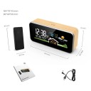 Weather Station with LED Display and Wooden Decor 16.4 x 7.5 cm Thermometer Hygrometer Alarm Clock Weather Forecast DCF Time Brightness 4 Levels 2