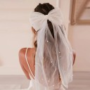 Wedding Hair Bow Long Tulle Ribbon with Pearls Elegant White Clip for Bride for Wedding and Formal Hairstyle 6