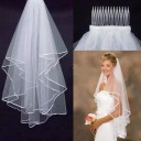 Wedding Veil 78 cm Double Layered Tulle With Comb Edged with Ribbon White Ivory Delicate Veil for Wedding Dresses 2