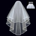 Wedding Veil 78 cm Double Layered Tulle With Comb Edged with Ribbon White Ivory Delicate Veil for Wedding Dresses 4